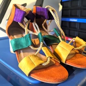 Colorblock Lace Up Heels